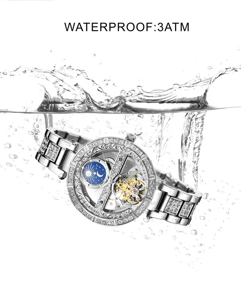Luxury Women's Waterproof Skeleton Tourbillon Mechanical Watches Night Glow Beauty Elegant Mechanical Watch For Women
