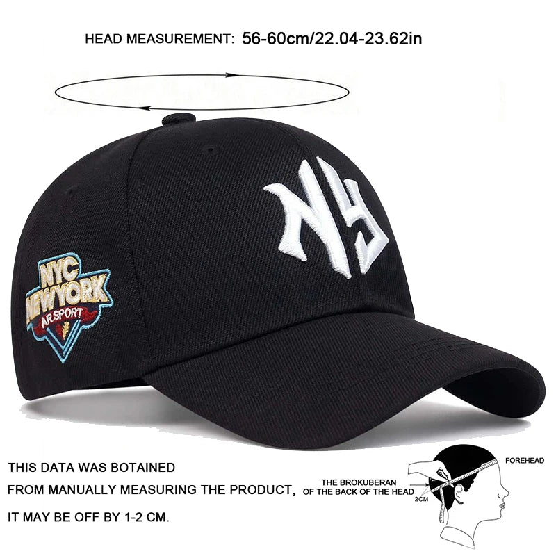 Unisex Letter NG Embroidery Side NYC NEW WORK Baseball Caps Spring and Autumn Outdoor Adjustable Casual Hats Sunscreen Hat