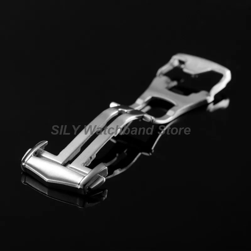 Silver Brushed Watch Buckle 18/20mm Stainless Steel Butterfly Deployment Watch Button Metal Folding Clasp Watch Button Accessory