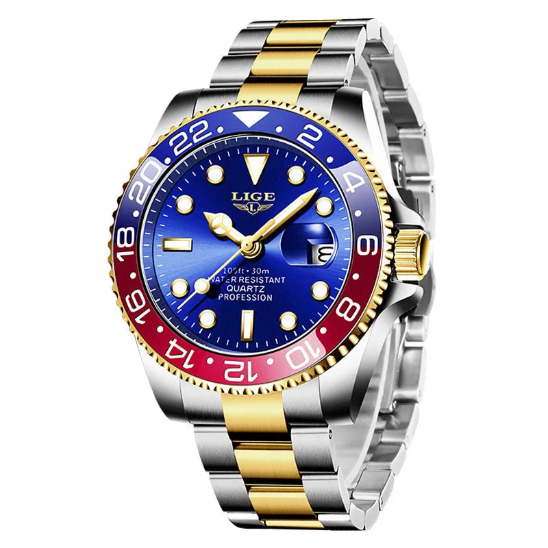 LIGE Top Brand Fashion Mens Watch Business Luxury Quartz Wristwatches Luminous Waterproof Steel Sports Watches Mens Gifts Reloj