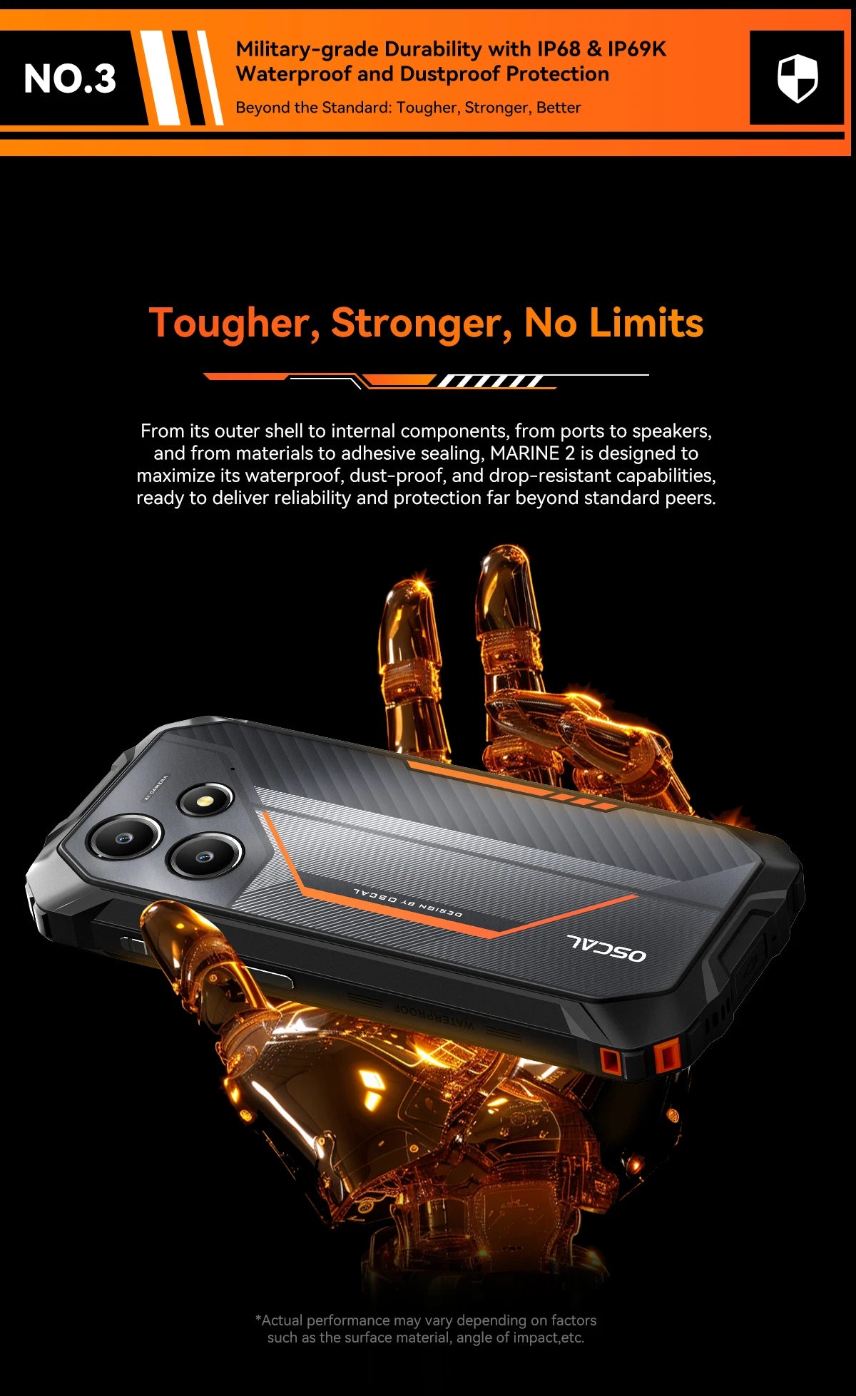 Blackview MARINE 2 Rugged Smartphone 6.56-inch HD+ IPS 90Hz Display 11000mAh 8GB 128GB Android 15 NFC 16MP Camera Cellphone