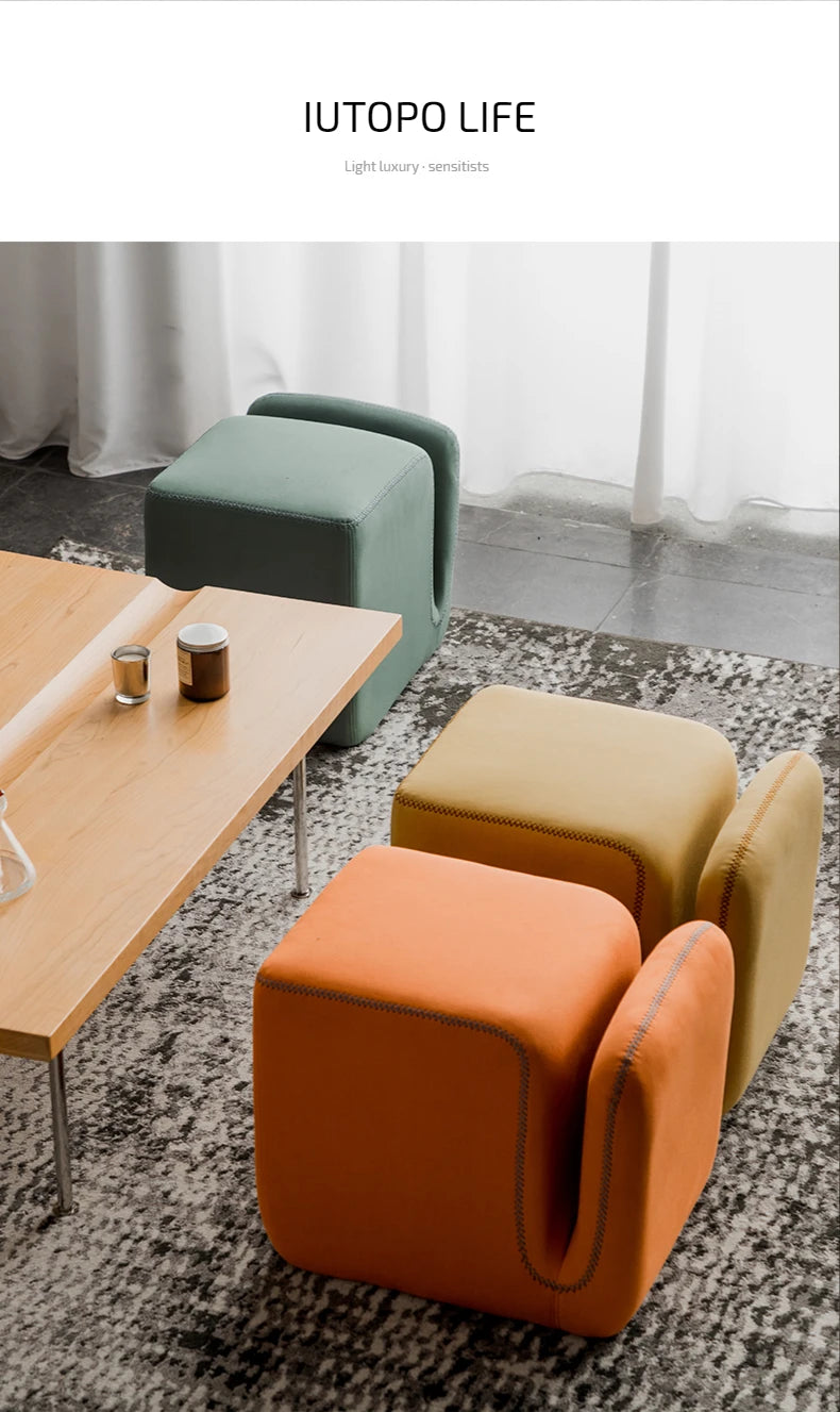 Household Living Room Hallway Pouf Nordic Sofa Stool Makeup Sitting Pier Fabric Shoe Changing Stool Book Storage Ottoman