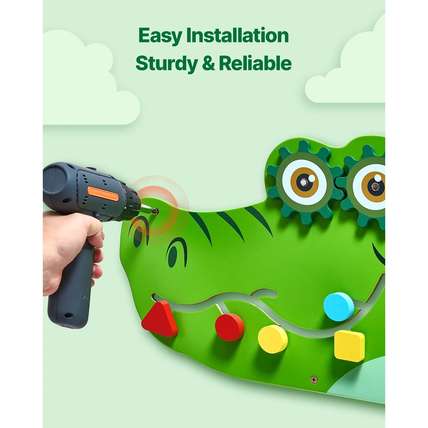 SucceBuy 9-Activities Crocodile Kids Busy Hanging Board Toy Montessori Early Learning Puzzle Decor Panels Toys for Children Gift