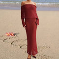Fashion Style Knitted One-Shoulder See-Through Beachwear Cover Up Women's Beach Vacation Sunscreen Dress Elegant Long Dress