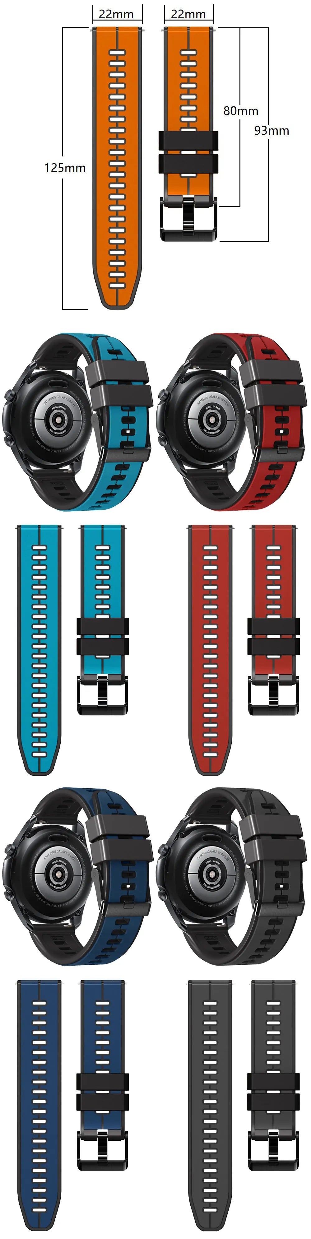 22mm Silicone Strap For Samsung Galaxy Watch 3 46mm Sport Bracelet for Galaxy Watch 45mm Gear S3 Frontier Smartwatch Band Correa