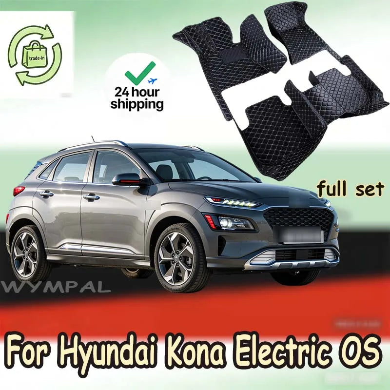 Car Mats Floor For Hyundai Kona Electric OS 2018 2019 2020 2021 2022 Anti Dirt Protective Carpets Leather Mats Car Accessoriess