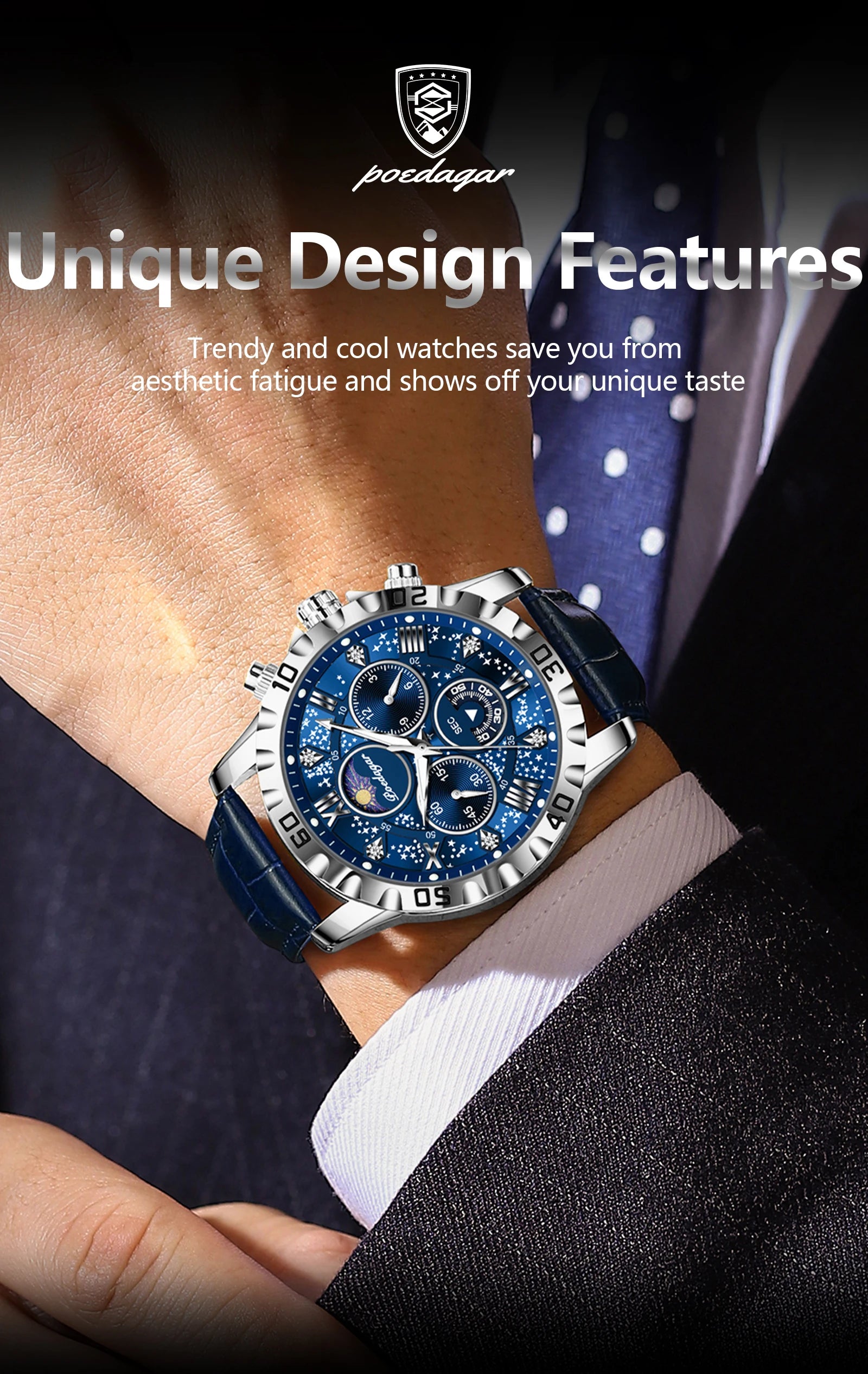 POEDAGAR Original Military Man Wristwatch Waterproof Luminous Chronograph Leather Strap Watches For Men Quartz Men's Watch Reloj