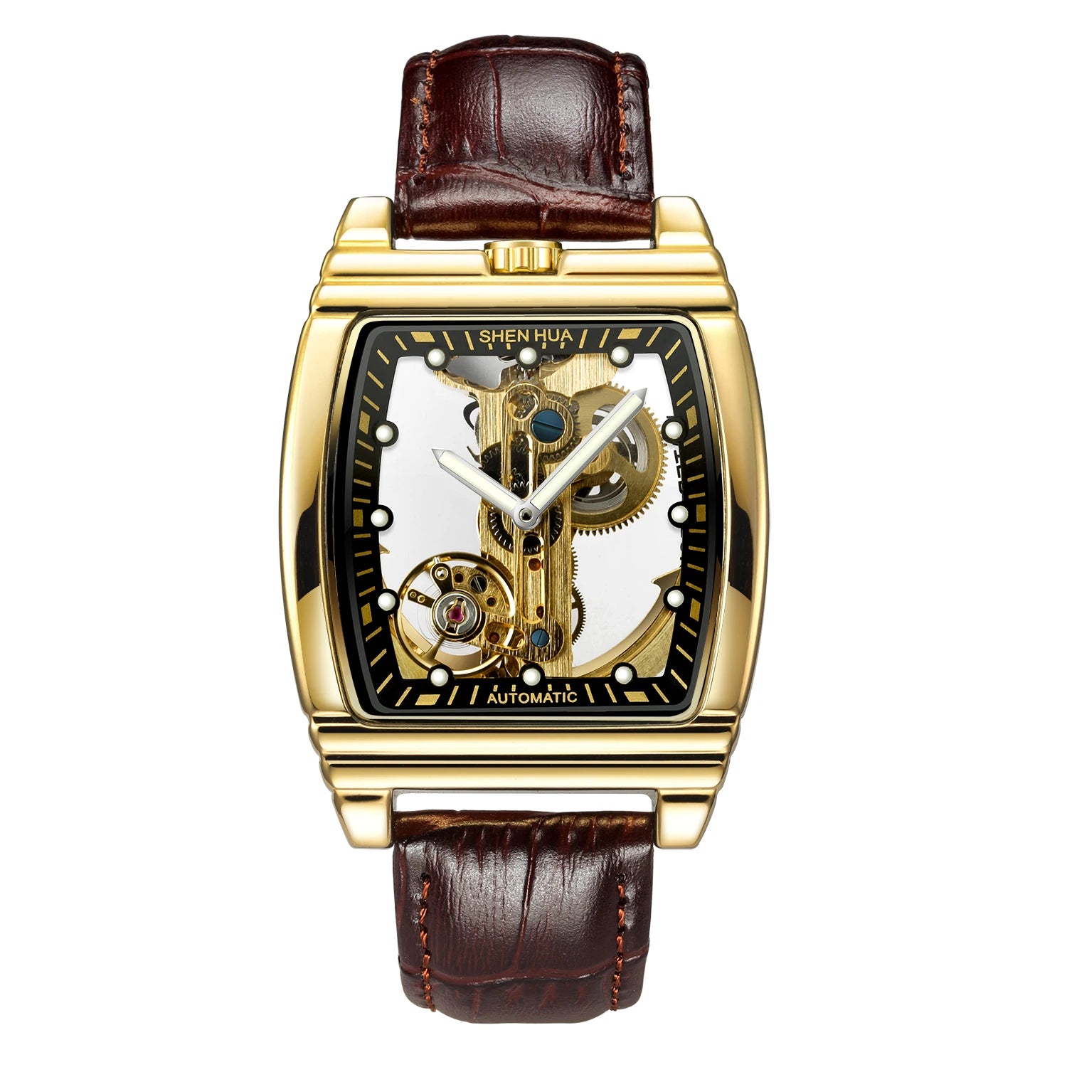 Luxury Transparent Automatic Mechanical Men Watch Steampunk Skeleton Gear Self Winding Leather Men's Clock Watches montre homme