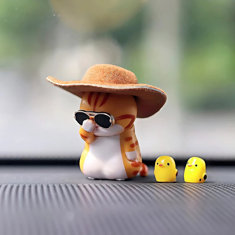 Cute Car Interior Decoration Accessories Cool Kitten Wearing Hat and Sunglasses Auto Dashboard DFecoration Ornaments For Car
