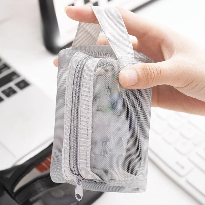 Large Capacity Lipstick Coin Purse Earphone Bag Mesh Storage Bag Organizer Pouch Clutch Bag for Women