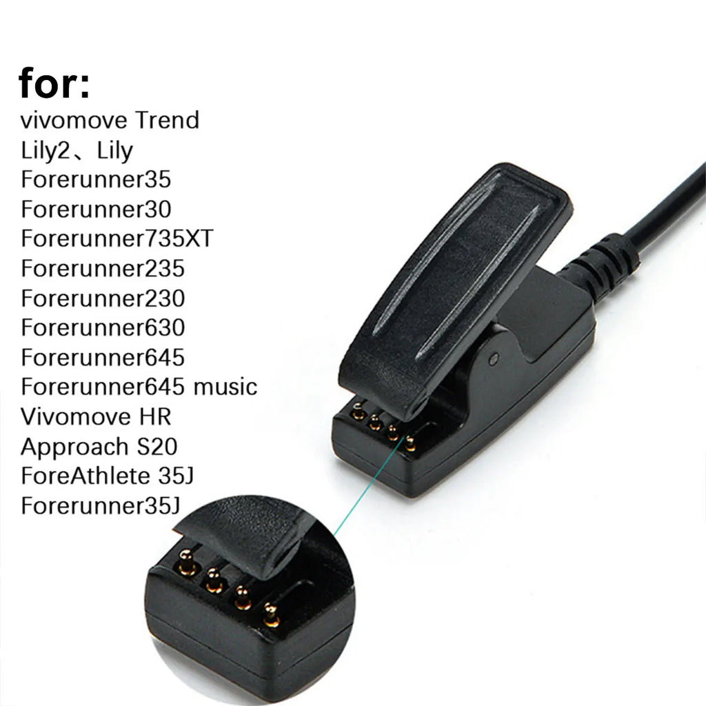 Universal Charging Cable Clip for Garmin 4-Pin Smart Watch Vivomove Trend Lily 2 Forerunner Approach ForeAthlete 735XT Series