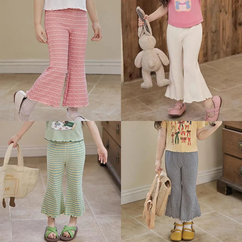 Bear Leader 3-7 Years Summer Korean Version Plain Girls Clothes Striped Printed Flared Pants Easter Casual Children's Clothing