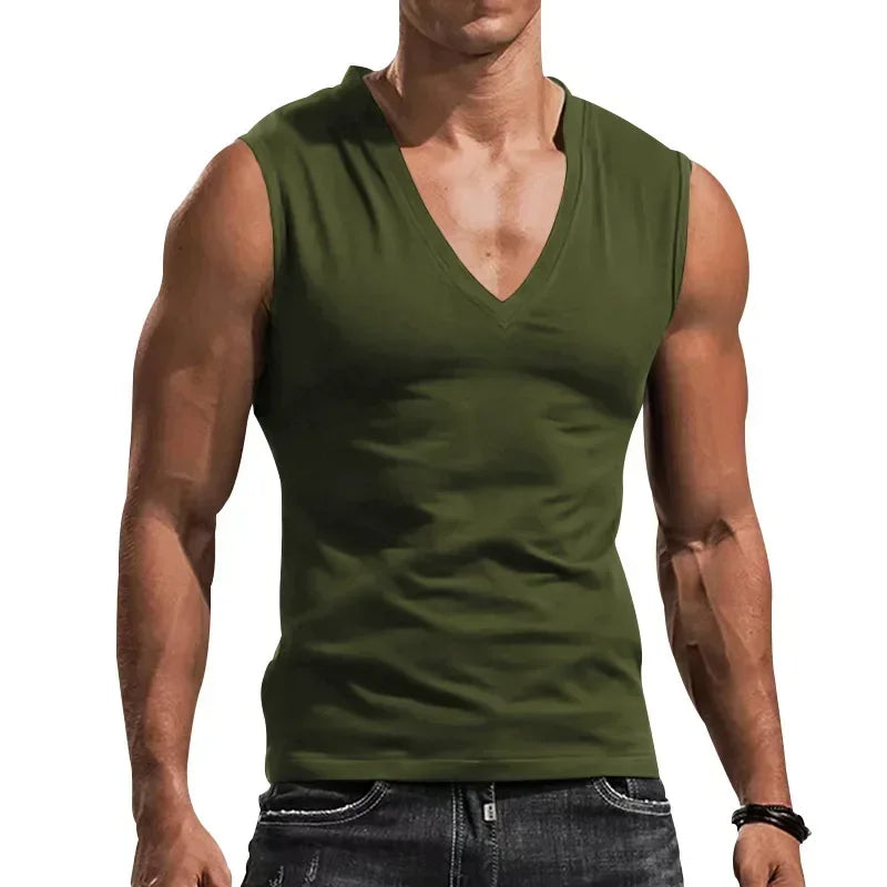 New 2026 Men's Summer Vest Fashion V-Neck Solid Cotton Sleeveless Pullovers Casual Fitness Tees Sports Running Tank Tops for Men