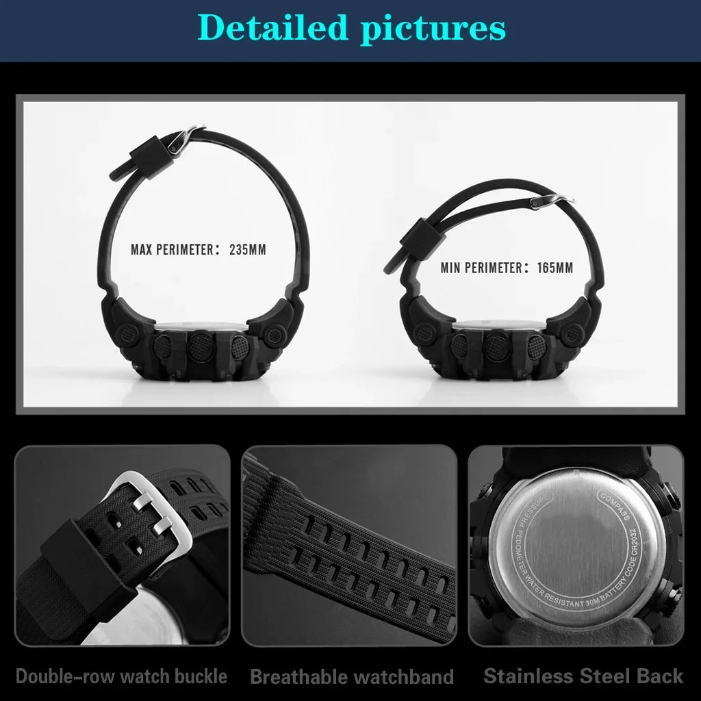 Sports Watch Men's LED Digital Watches Multifunction Military Clock Big Dial Waterproof Fitness Electronic Watch For Man