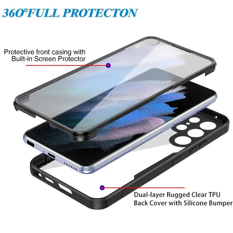 360 Clear Phone Case for Samsung Galaxy S24 S22 S25 Ultra Plus S23 FE A05S A54 A16 A06 A36 A56 A26 creen Full Protection Cover