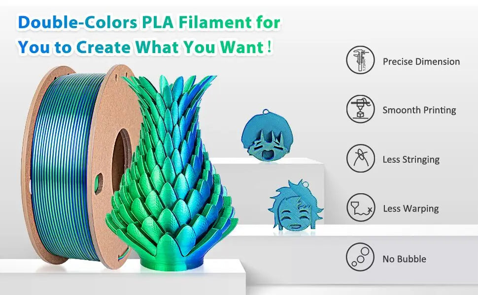 250g Silk PLA Filament 2 Color in 1 3D Printing Filament PLA 1.75mm PLA Silk 3D Printer Filament Fit Most FDM Printers