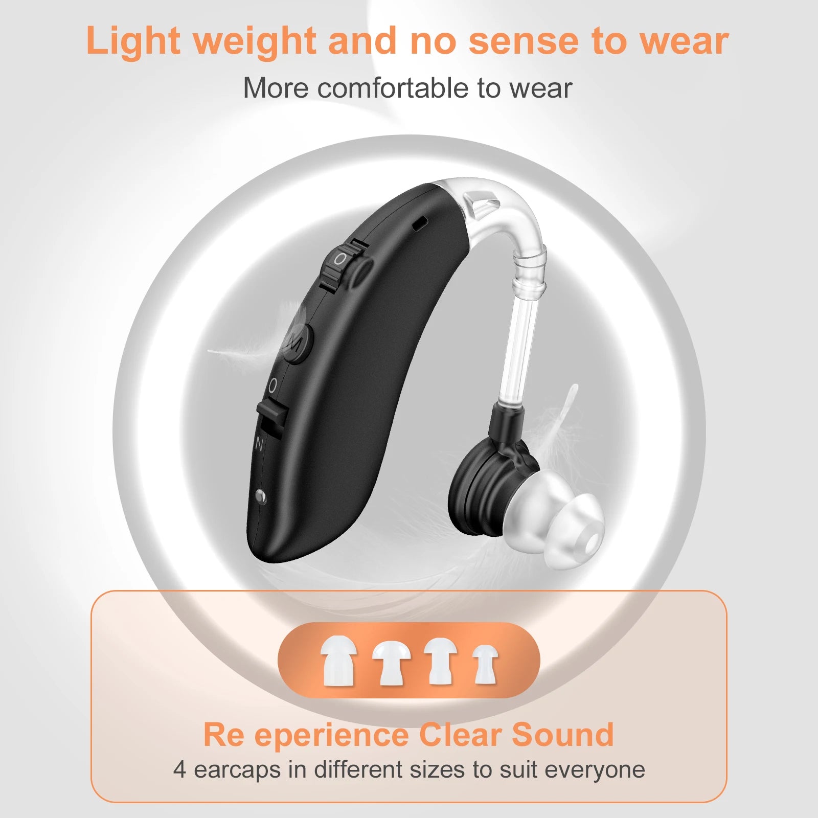 Ear-hanging sound receiving device, with easy volume adjustment, rechargeable, convenient for the elderly to use, and capable of
