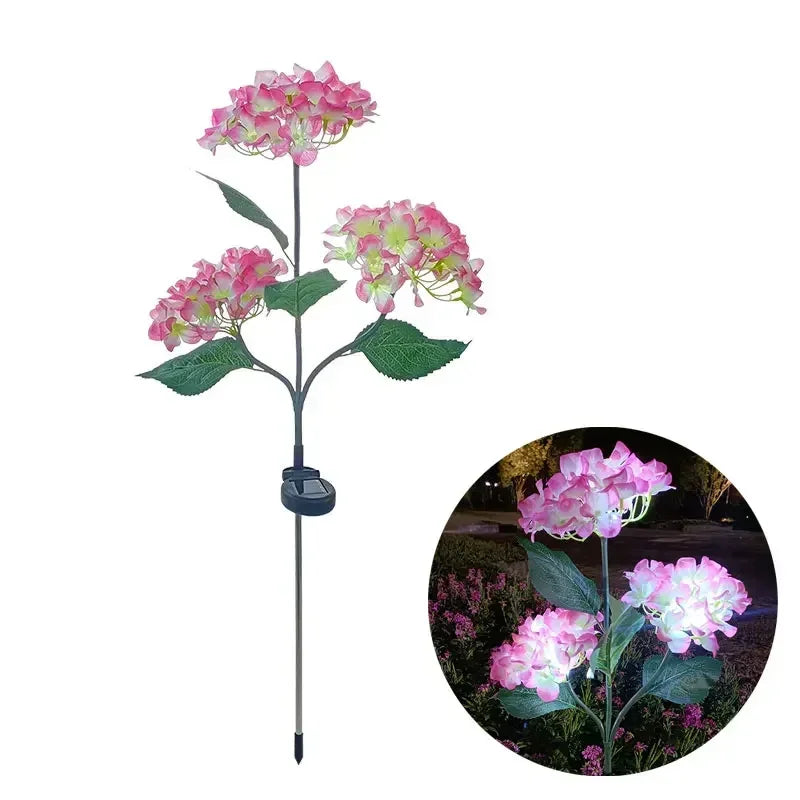 Garden Summer Home Weddig Holiday Decor 3 Heads Artificial Hydrangea Flower Landscape Ground Lights Outdoor Solar LED Lawn Lamp