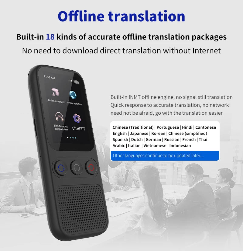 Language Translator Offline Voice Photo Translation WiFi Portable Translator 138 Languages Translator Device for Travel Business