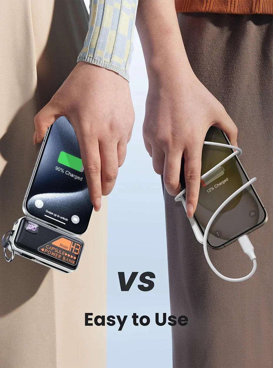 5000mAh Small Portable Keychain Mobile Power Capsule Power Bank Fast Charging Cable Suitable for IPhone Huawei Xiaomi