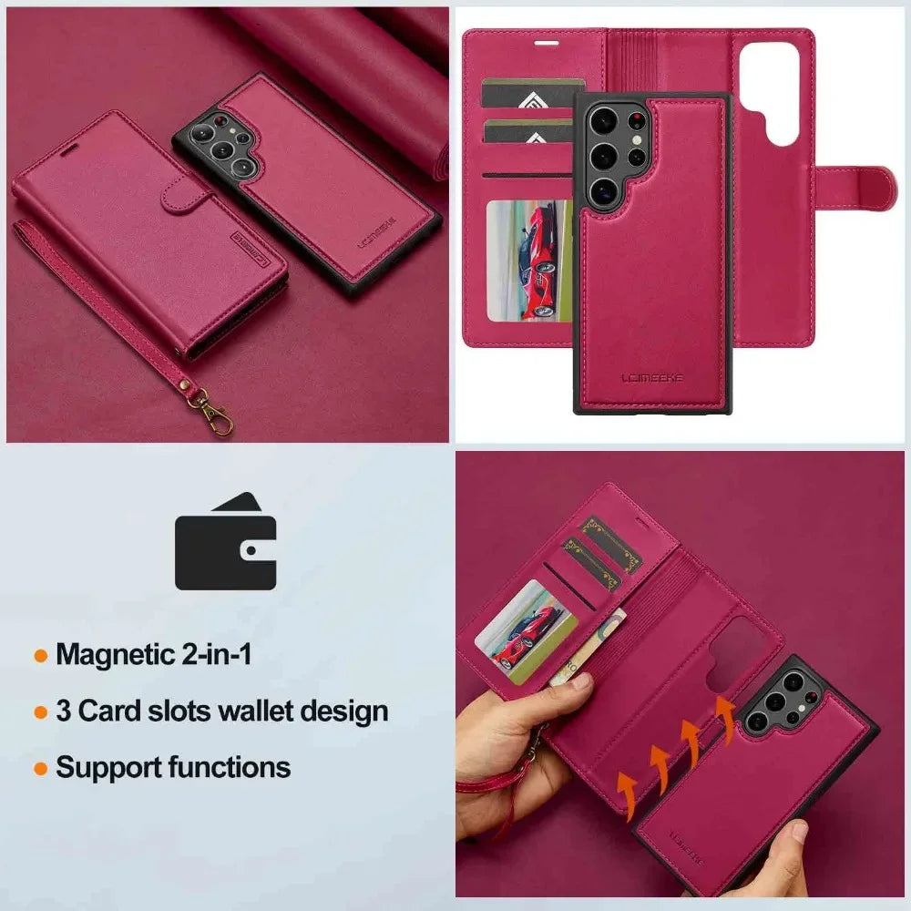 Detachable Wallet Case For Samsung Galaxy S25 Ultra S24 FE S23 + Plus Card Holder Kickstand Shockproof Wrist Strap Flip Cover
