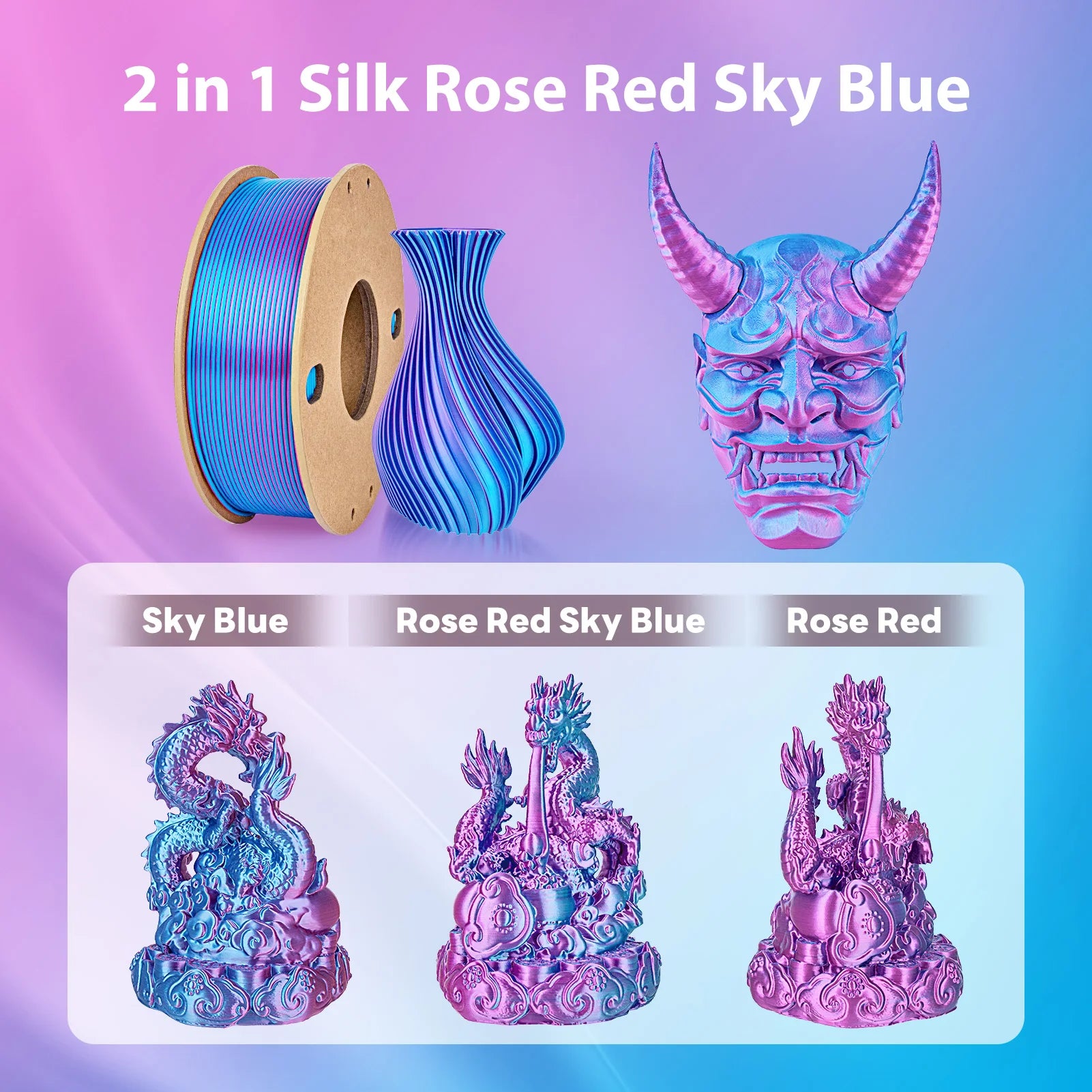 250g Silk PLA Filament 2 Color in 1 3D Printing Filament PLA 1.75mm PLA Silk 3D Printer Filament Fit Most FDM Printers