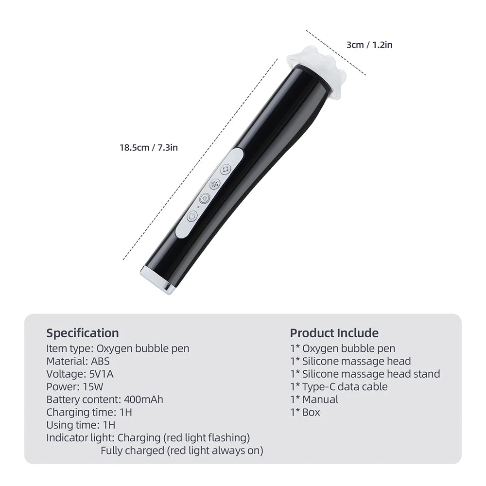 CO2 Oxygen Bubble Pen 5 Gear Vibration Oxygen Bubble Beauty Tool Deep Cleansing Pores Exfoliate LED Photon Skin Care Machine