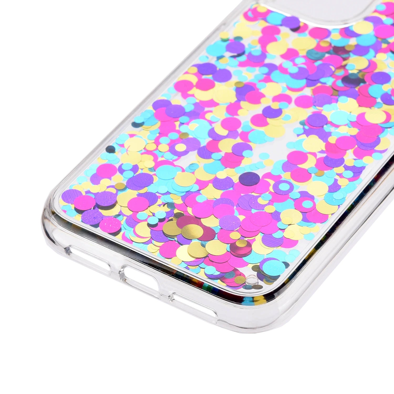 Sequins Transparent Liquid Phone Cover for iPhone 15 14 16 Pro Max Case Shell Dynamic Floating Dots Hard Funda Quicksand Carcasa