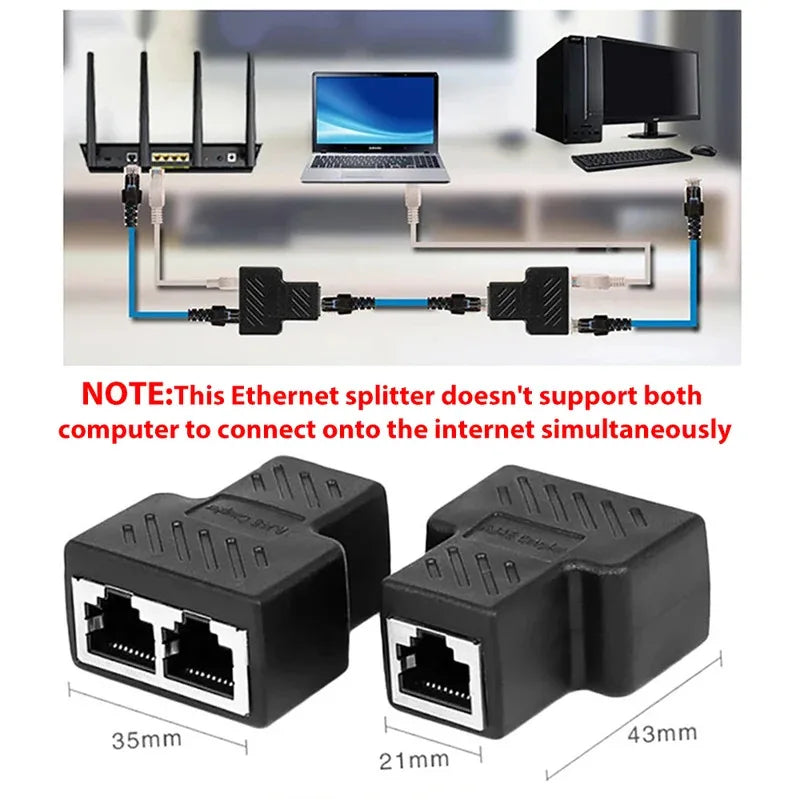 1/2/3/5pcs Network Rj45 Cable Port Network Cable Splitter Extender Plug Adapter Connector (8 Core) Split Into Two Splitter