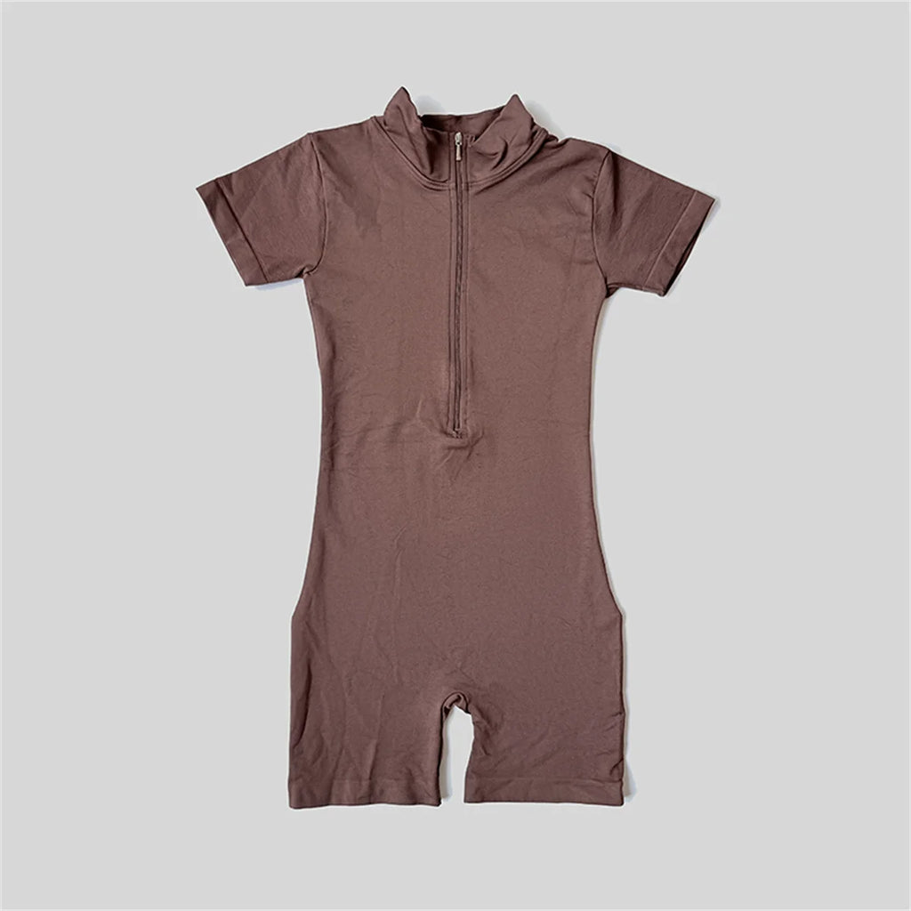 Summer Short Sleeve Zipper Jumpsuit Sports Wear Gym Fitness Sports Bodysuits Women Running Fashion Workout Clothes Yoga Clothing