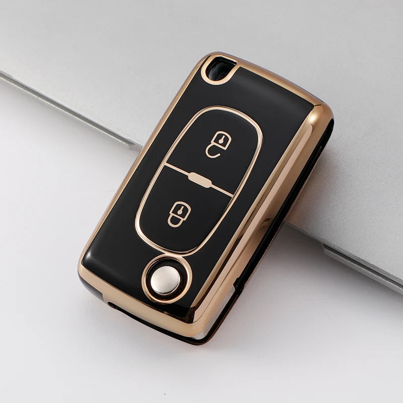2 Button Folding Car Key Case for PEUGEOT 207 407 307 308 607 for Citroen C2 C4 C5 TPU Cover Fob Rubber Skin Protect Keychain