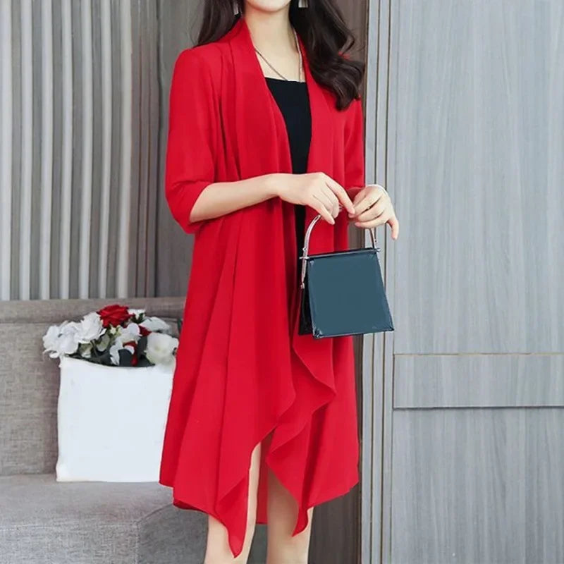 Summer Sun Protection Clothing Women Chiffon Cardigan Half Sleeve Blouse Shirts Ladies Shawl Female Tops Women Loose Thin Coats