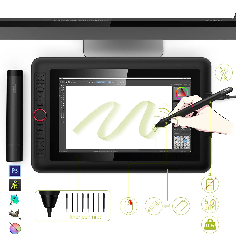 XPPen Artist 12 Pro 11.6 Inches Graphics Tablet Drawing Tablet Monitor Display Animation Digital Art with Tilt 8192 Pressure