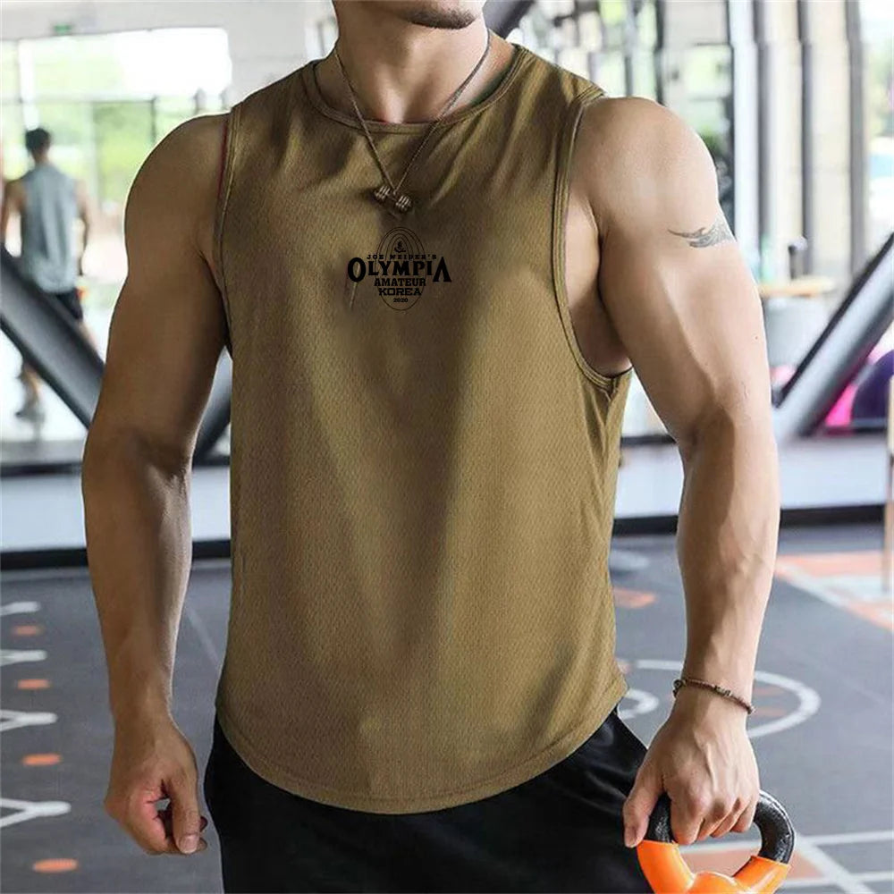 Summer Men Olympiad Vest Plus Size Stripe Gym Tank Top Men Fitness Male Exercise Sports Vest Undershirt Bodybuilding Clothing