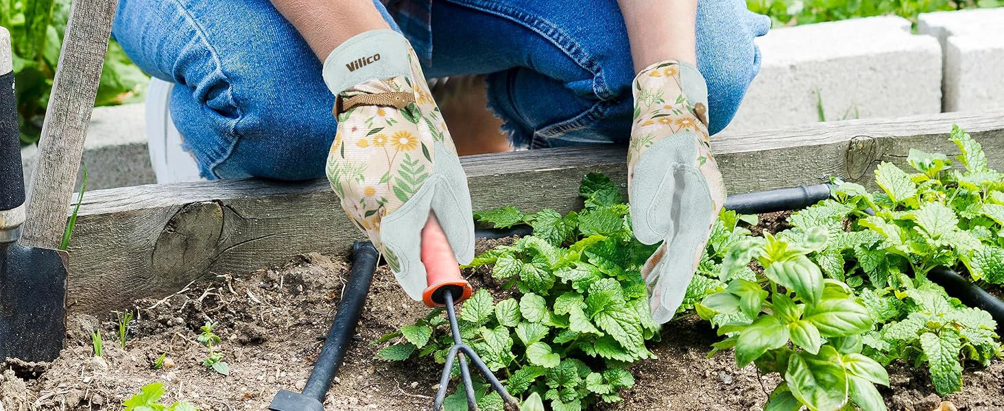 Gardening Gloves for Women Breathable Ladies Leather Garden Yard Gloves Best Gift for Gardeners