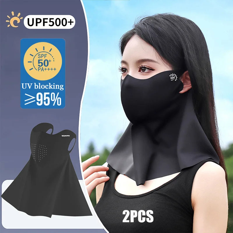 2PCS Ice Silk Sun Protection Mask Anti-Ultraviolet Neck Guard 3D Mask Summer Breathable Eye Protection Face Mask