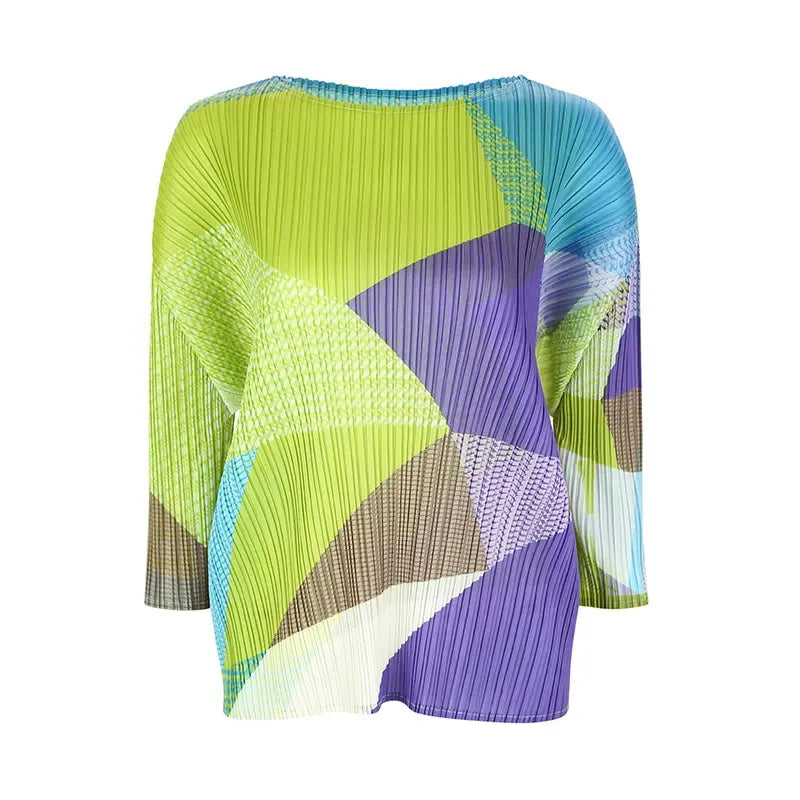 Ladies New Pleated Fabric Blouse Short Sleeve Round Neck Loose T-Shirt With Slim Design And Versatile Spring And Summer T-Shirt
