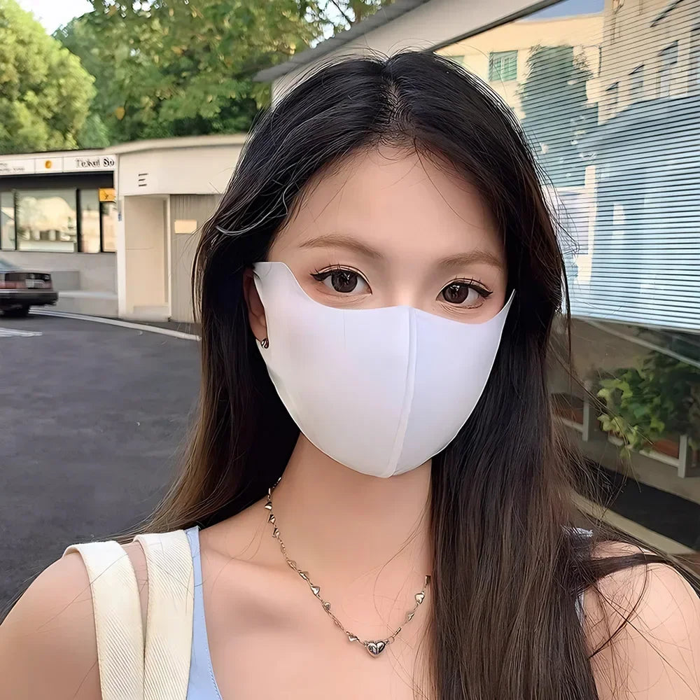 Ice Silk Summer Mask For Women Men Breathable UV Protection Face Cover Thin Invisible Outdoor Sports Cycling Sunscreen Masks New