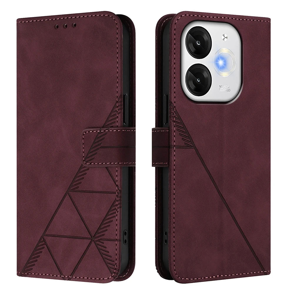 Geometric Leather Wallet Case For ZTE Blade A76 A75 A73 A55 A53 Plus A52 A35 Core V60 V80 Vita Nubia Focus 2 Ultra Calf P9 Pro