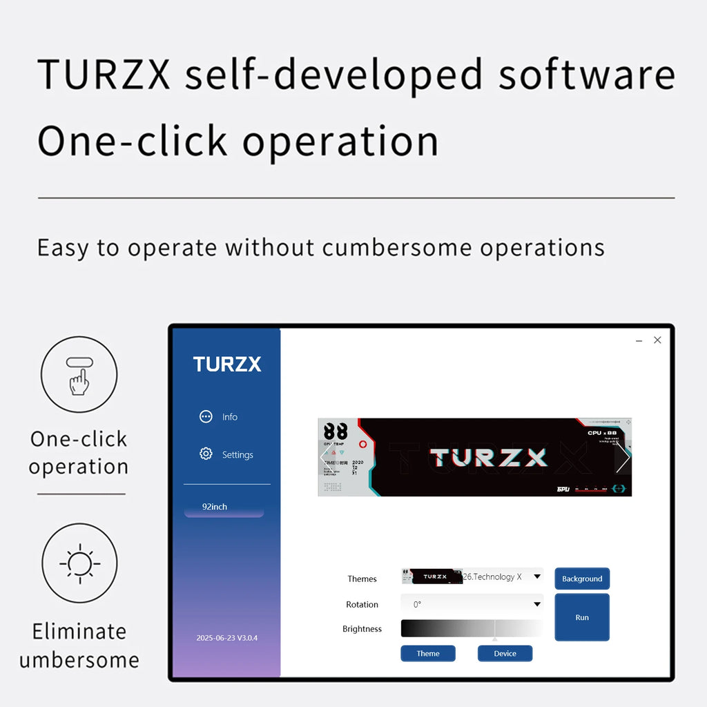 TURZX 9.2 Inch Type-C Chassis Secondary Screen 1920*462 IPS Display CPU GPU RAM HDD Weather Monitor LCD No AIDA64 USD Display