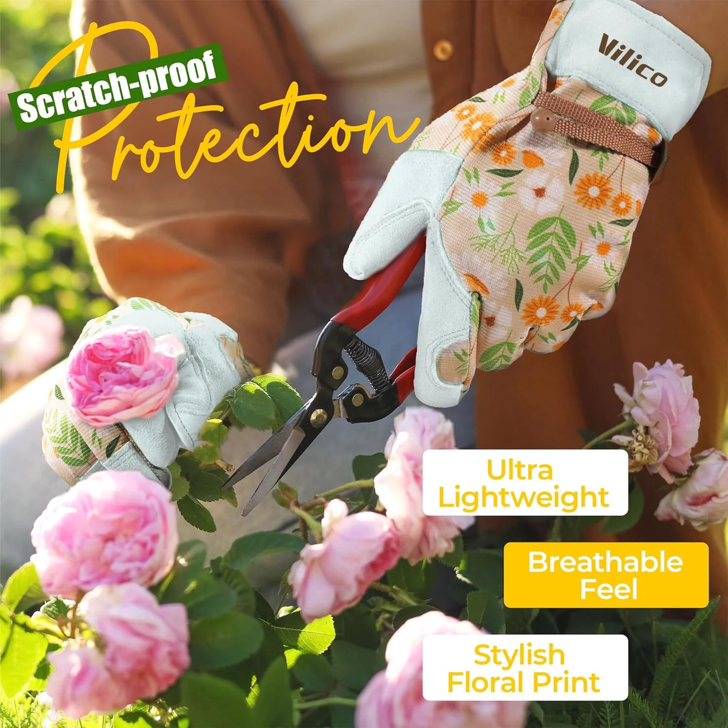 Gardening Gloves for Women Breathable Ladies Leather Garden Yard Gloves Best Gift for Gardeners