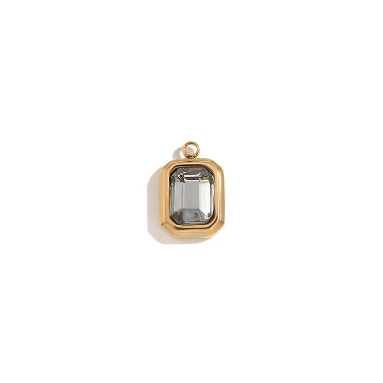 E.B.belle Octagonal Splicing Color Bead Heart-shaped Key Rainbow Square 316L Stainless Steel 14K Gold Plated Pendant Charms