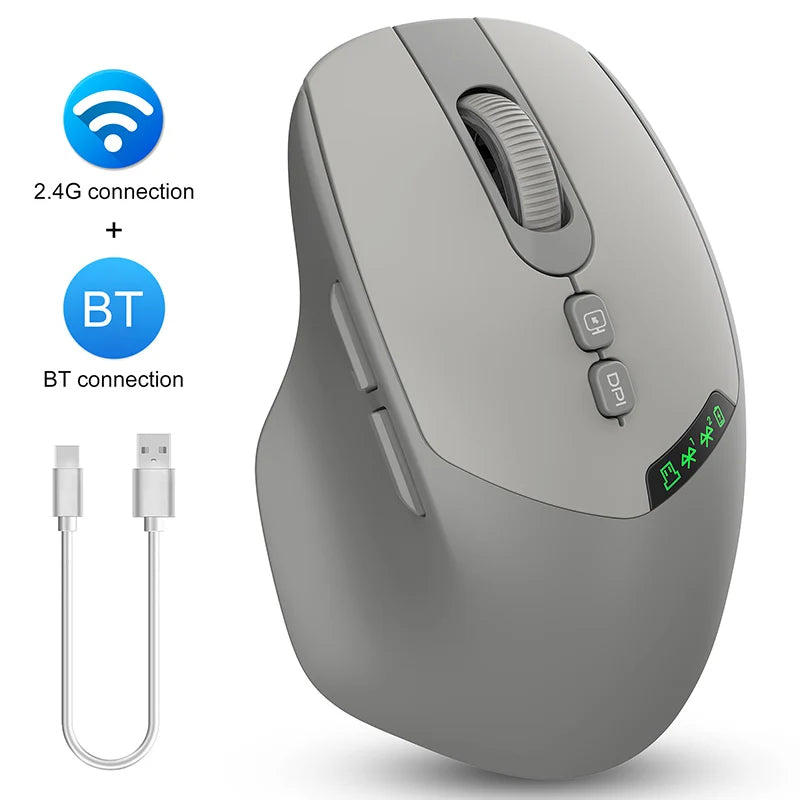T02 Pro Wireless Mouse OLED Display,Dual Bluetooth/USB Connection,Quiet Design and Compatible with PC/Notebook