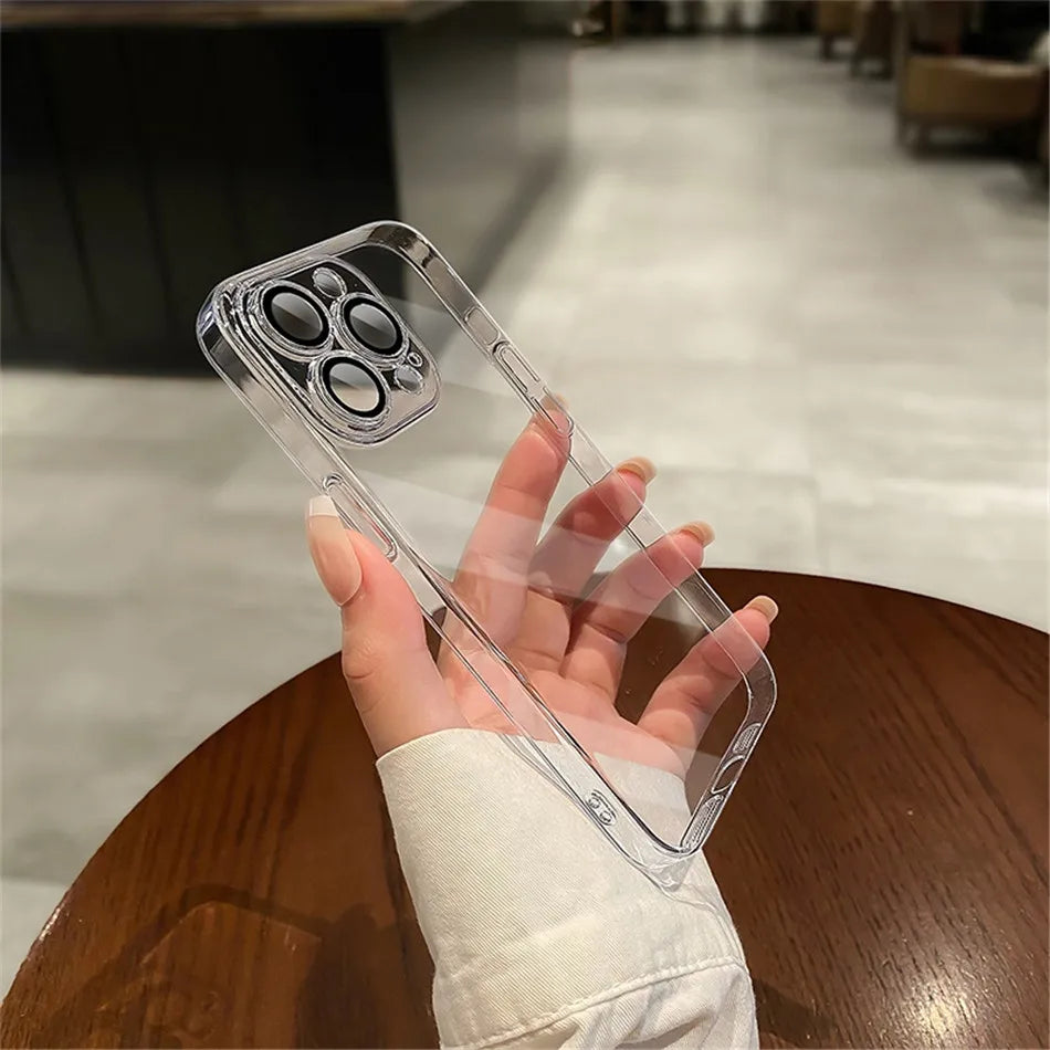 Luxury Plating Clear Silicone Case For iPhone 15 14 13 12 11 Pro X XR XS Max 7 8 Plus SE Mini Shockproof Transparent Soft Cover