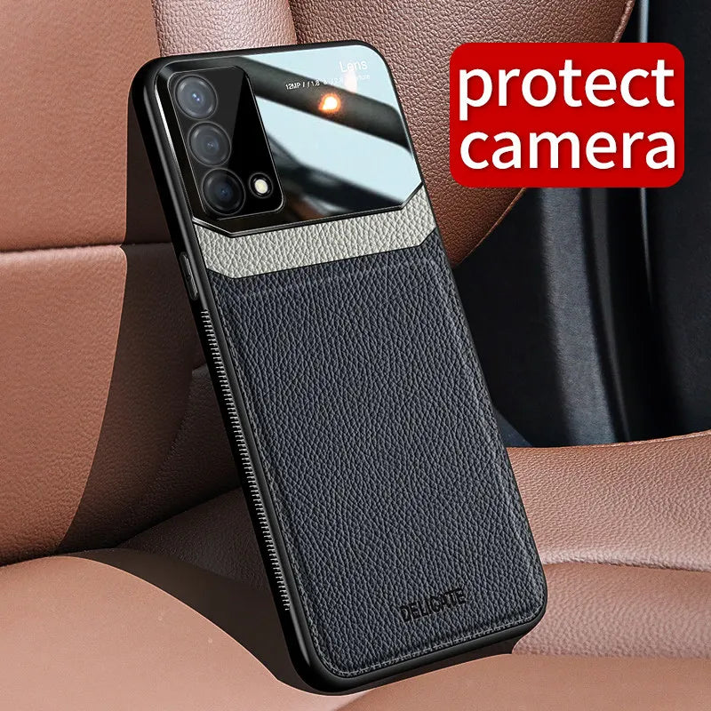 Realme GT Master RMX3363 RMX3360 Case Leather Glass Texture TPU Bumper with Plexiglass Back Cover for Realme GT Master Edition