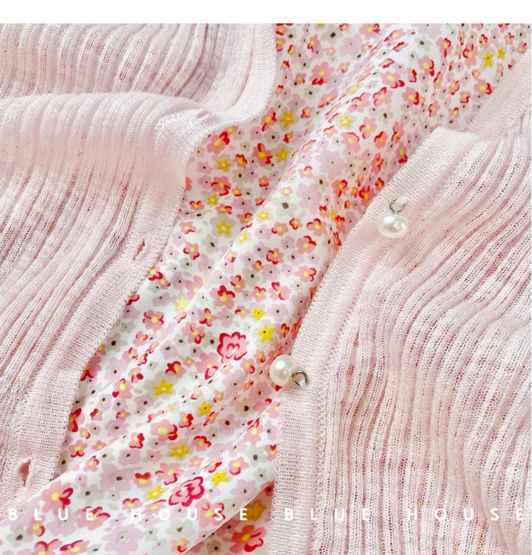 Women 2026 Spring Summer Short Pearl Button Thin Casual Coat Gentle Ruffle Trim Long Sleeve Ice Silk Sunscreen Knitted Cardigan