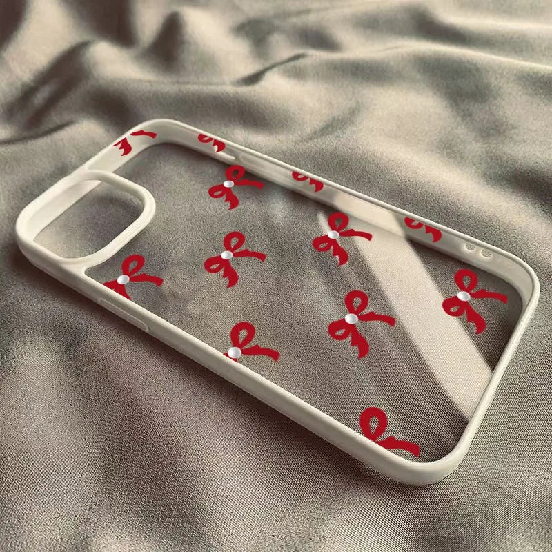 Cute Red Pink Bow Phone Case For Xiaomi Redmi 14C 13C 12C 4G Poco X6 X5 Pro Redmi Note 12 11 13 Pro Plus 5G Clear Silicone Cover