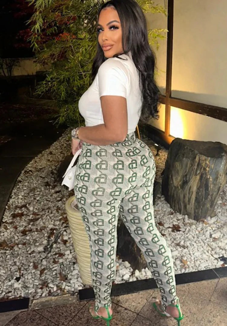 STYLISH LADY Letter Printed Fitness 2 Piece Set Women Short Sleeve Crop Top and Skinny Pant Suits 2025 Casual Street Tracksuits