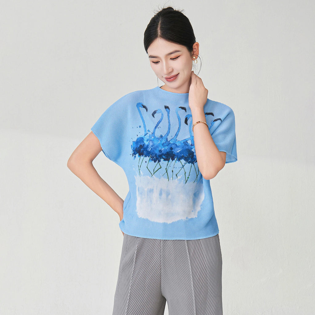 Summer Ladies Elegant T-shirt High Quality Loose Casual Tops Miyake Pleated Tops Factory Direct Sales