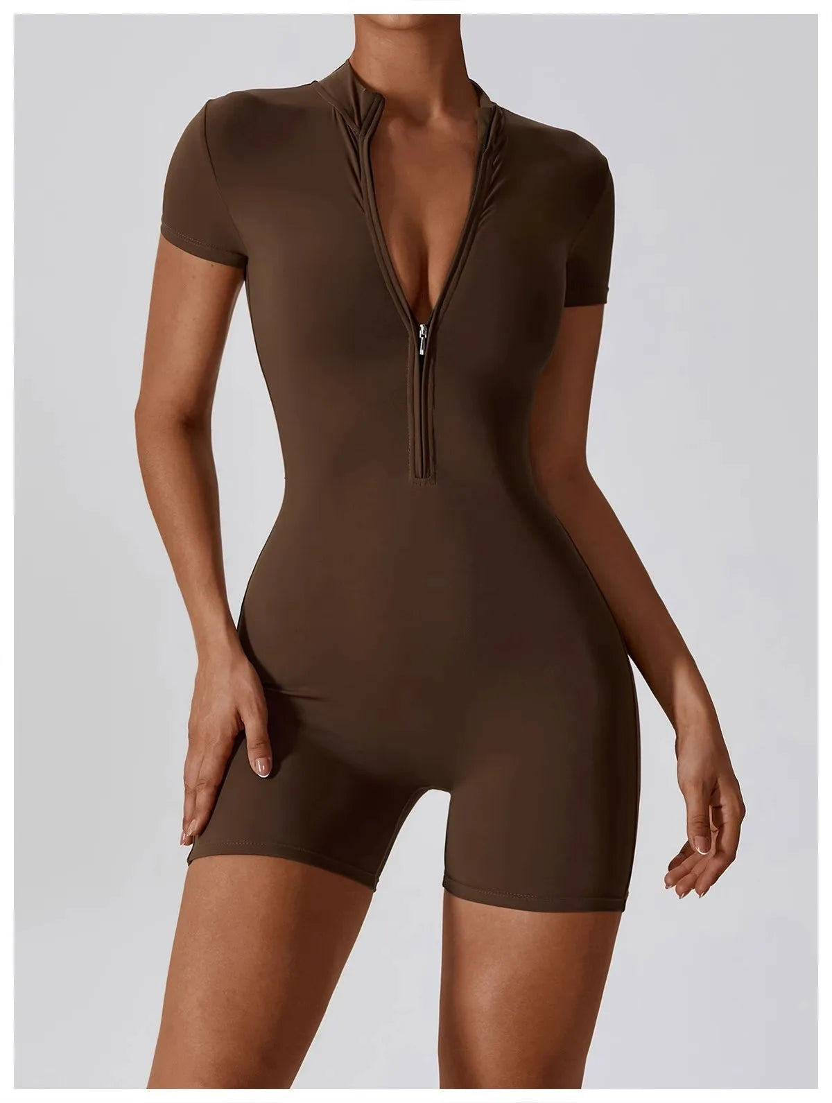 Summer Short Sleeve Zipper Jumpsuit Sports Wear Gym Fitness Sports Bodysuits Women Running Fashion Workout Clothes Yoga Clothing